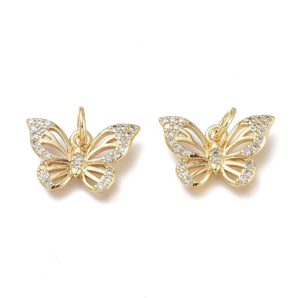 Jewelry - 7184 10 pcs Brass Pave Cubic Zirconia Butterfly Charms with Jump Rings